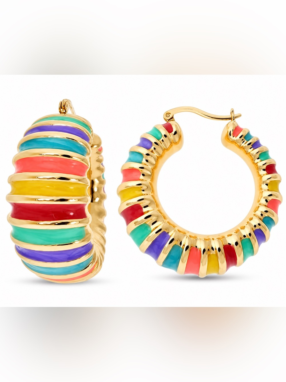 Abercrombie & Fitch Gold Hoop Earrings with Multicolor Enamel